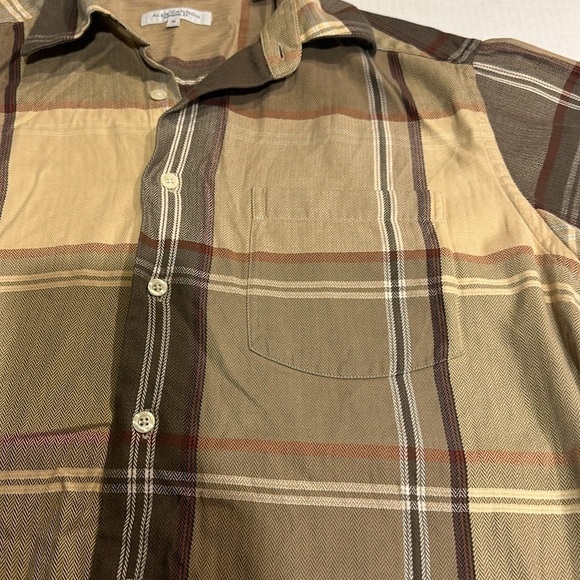 Alex Cannon 100%cotton striped plaid button down shirt w one pocket browns tans - Picture 5 of 10